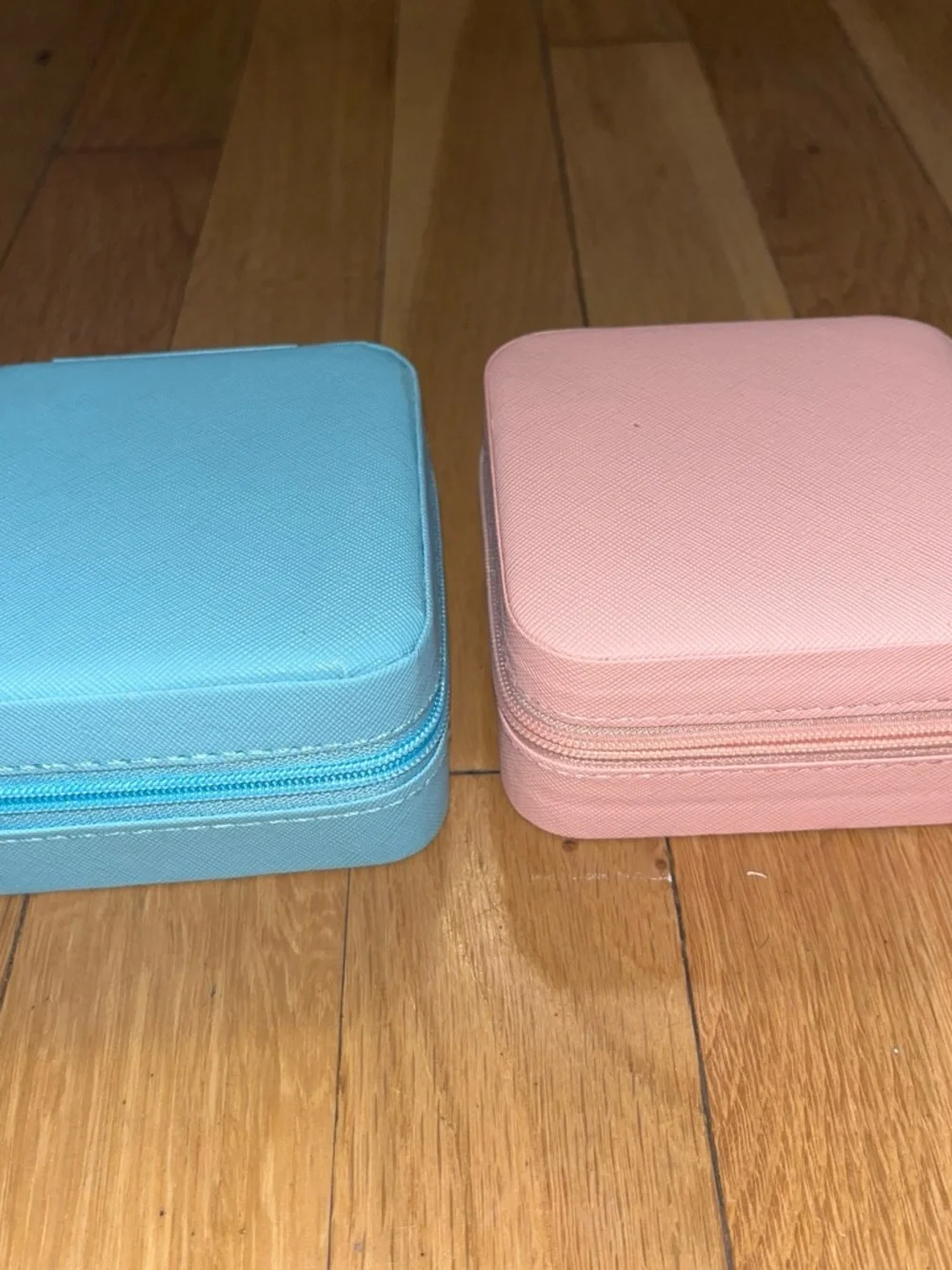 Compact Travel Jewelry Organizer Case - Multi-Compartment (Baby Blue + Pink)